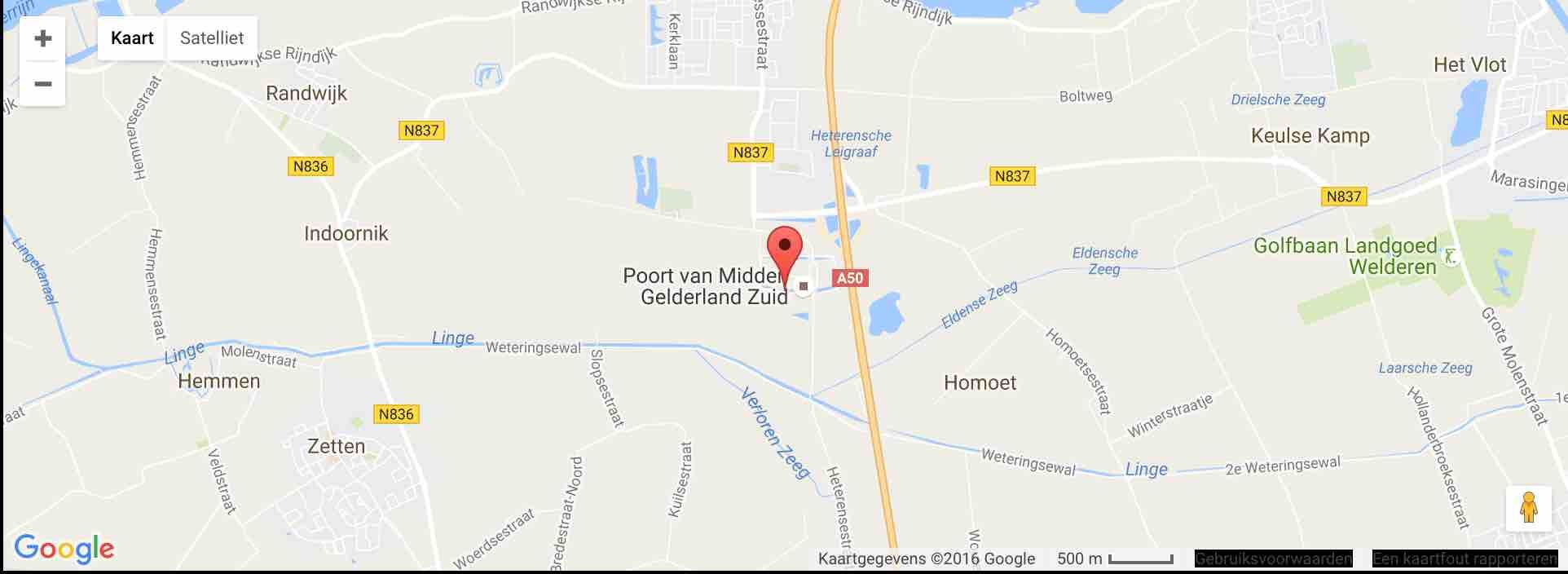 Kaart met marker bij Heteren, Poort van Midden Gelderland Zuid